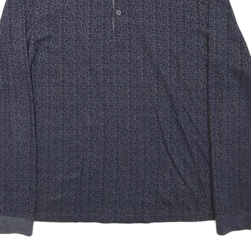 PIERRE CARDIN Mens Blue Long Sleeve Printed Polo Shirt M Cotton Blend