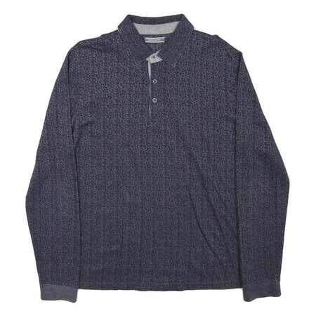 PIERRE CARDIN Mens Blue Long Sleeve Printed Polo Shirt M Cotton Blend