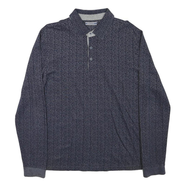 PIERRE CARDIN Mens Blue Long Sleeve Printed Polo Shirt M Cotton Blend