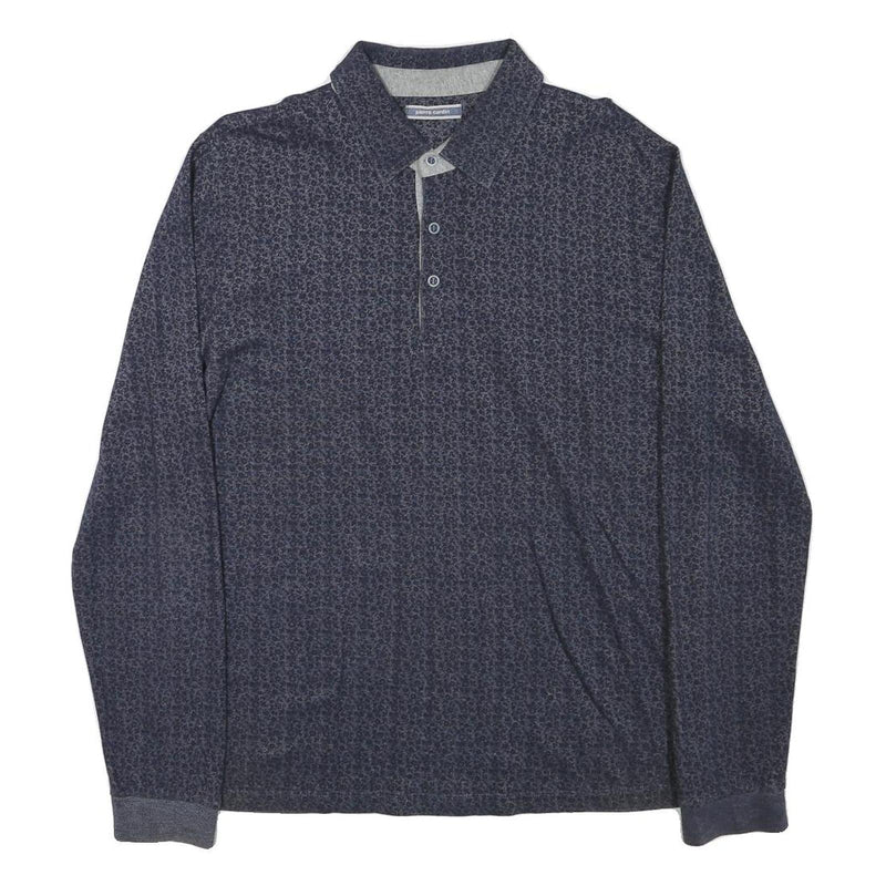 PIERRE CARDIN Mens Blue Long Sleeve Printed Polo Shirt M Cotton Blend