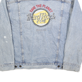 HARD ROCK CAFE Mens Blue Denim Button Cotton Jacket L Embroidered Save The