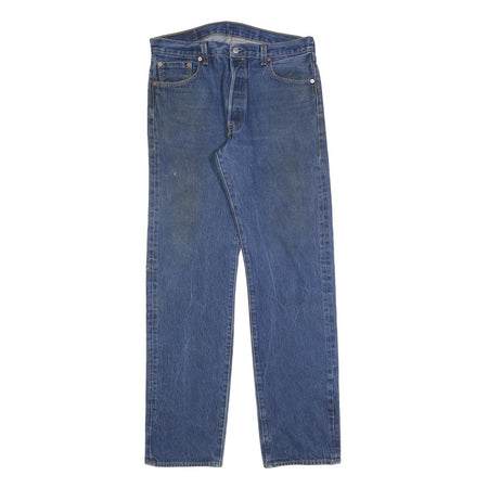 LEVI'S 501 Mens Blue Regular Straight Denim W36 L35 Button Cotton Blend Jeans
