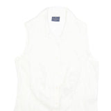 TRUSSARDI Womens White Sleeveless Shirt Collared Button Neck L Elegant Summer