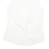 TRUSSARDI Womens White Sleeveless Shirt Collared Button Neck L Elegant Summer