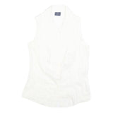 TRUSSARDI Womens White Sleeveless Shirt Collared Button Neck L Elegant Summer