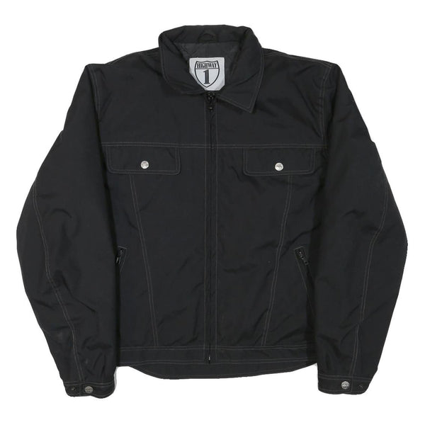 HIGHWAY Mens Black Jacket L Polyester Blend Zip Front Classic Fit Pocket Detail