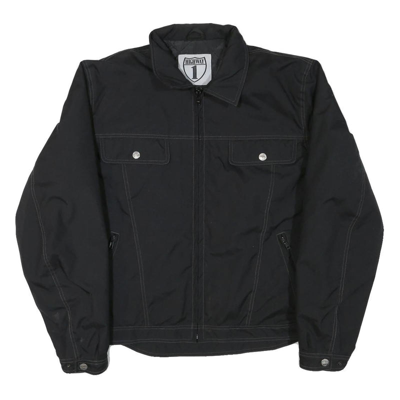 HIGHWAY Mens Black Jacket L Polyester Blend Zip Front Classic Fit Pocket Detail