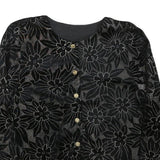 Womens Black Floral Pattern Button Jacket XS Polyester Blend Stylish Lightweight