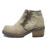 Womens Beige Leather Ankle Boots UK 5 Embroidered Casual Vintage Style