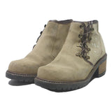 Womens Beige Leather Ankle Boots UK 5 Embroidered Casual Vintage Style