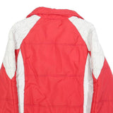 Mens Red & Cream Zip Up Polyester Blend Jacket S Plain Casual Outerwear