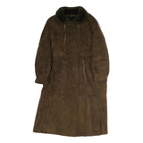 Womens Brown Faux Fur Collar Button Jacket L Polyester Plain Long Sleeve