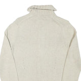 TOMMY HILFIGER Womens Cream Plain Cotton Blend Pullover Jumper L Zippered Rib