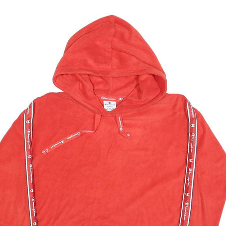 CHAMPION Womens Red Hoodie S Tape Stripe Logo Pullover Drawstring Hood