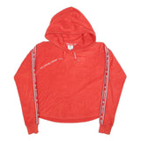 CHAMPION Womens Red Hoodie S Tape Stripe Logo Pullover Drawstring Hood