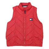 TOMMY HILFIGER Womens Red Sleeveless Quilted Jacket L Polyester Blend Zip Casual
