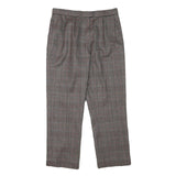 Womens Wool Blend Grey Check Regular Fit Straight Leg Trousers W28 L24 Classic