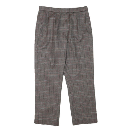 Womens Wool Blend Grey Check Regular Fit Straight Leg Trousers W28 L24 Classic