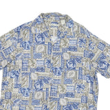 BATICK BAY Mens Blue & Beige Rayon Hawaiian Shirt XL Relaxed Fit Tropical Print