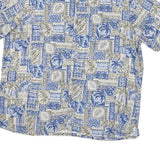 BATICK BAY Mens Blue & Beige Rayon Hawaiian Shirt XL Relaxed Fit Tropical Print