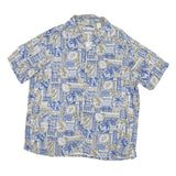 BATICK BAY Mens Blue & Beige Rayon Hawaiian Shirt XL Relaxed Fit Tropical Print