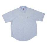TOMMY HILFIGER Mens Blue Check Shirt XL Cotton Blend Button-Down Collar Short