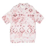 PULL & BEAR Mens White & Pink Patterned Shirt L Cotton Blend Summer Casual