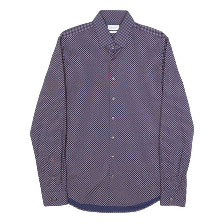 CALVIN KLEIN Mens Blue & Pink Patterned Shirt S Cotton Blend Formal Long Sleeve