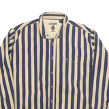 GULF TRADERS Mens Beige & Blue Striped Shirt L Cotton Blend Long Sleeve Casual