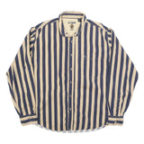 GULF TRADERS Mens Beige & Blue Striped Shirt L Cotton Blend Long Sleeve Casual