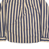 GULF TRADERS Mens Beige & Blue Striped Shirt L Cotton Blend Long Sleeve Casual