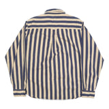 GULF TRADERS Mens Beige & Blue Striped Shirt L Cotton Blend Long Sleeve Casual