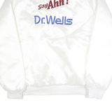 SATINS Mens White Satin Button Jacket XL Plain Dr Wells Embroidered Vintage