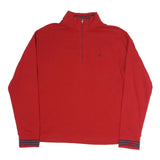 NAUTICA Mens Red 1/4 Zip Sweatshirt L Striped Cuff Pullover Casual