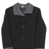 Womens Black & Grey Button Wool Blend Jacket UK 12 Classic Long Sleeve Plain