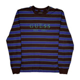 Guess Striped Long Sleeve T-Shirt - Small Blue Cotton