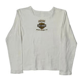 Wild At Heart Harley Davidson Graphic Long Sleeve T-Shirt - Large White Cotton