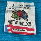 Single Stitch Fruit Of The Loom Graphic T-Shirt - Large Blue Cotton