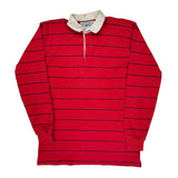 Lands End Striped Rugby Shirt - Large Red Cotton