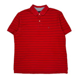 Tommy Hilfiger Striped Polo Shirt - Large Red Cotton