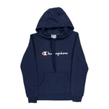 Champion Spellout Hoodie - Small Navy Cotton