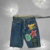 No C.O.D. Unbranded Graphic Denim Shorts - 30W 11L Blue Cotton
