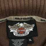 Harley Davidson Spellout 1/4 Zip - XL Brown Cotton
