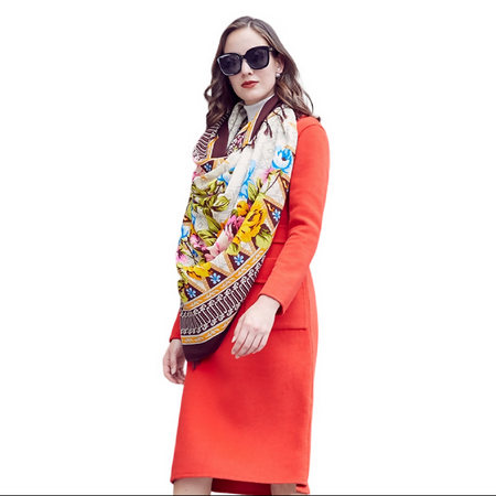 Anyyou 100% Merino Wool Multi Pattern Dark Brown Silk Satin Large Winter Scarf Pashmina Shawl Bandana Perfect For Women Ladies Fashion Style