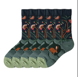 Anyfootwear 5 Pairs Size 5-9 Unisex Long Socks Cartoon Rabbit Flower Nature Print Design Warm Winter Socks Comfortable Casual Foot Accessories
