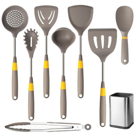 Anygleam Cooking Utensil 8 Set Khaki Heat Resistant Tools with 1 Rice Spatula and 1 Storage for Spatula Kit Kitchen Accessories Kitchenware for Nonstick Cookware