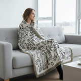 Anycozy Jacquard Graffiti Throw Blanket – Soft Tassel Sofa & Bed Cover