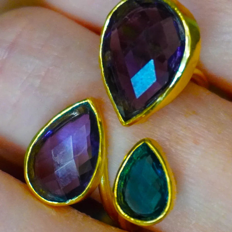 18k Gold-Plated Amethyst and Lolite Gemstone Ring