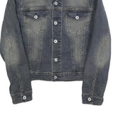 ENERGIE Mens Blue Denim Jacket S Cotton Blend Button Plain Classic Fit