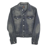 ENERGIE Mens Blue Denim Jacket S Cotton Blend Button Plain Classic Fit
